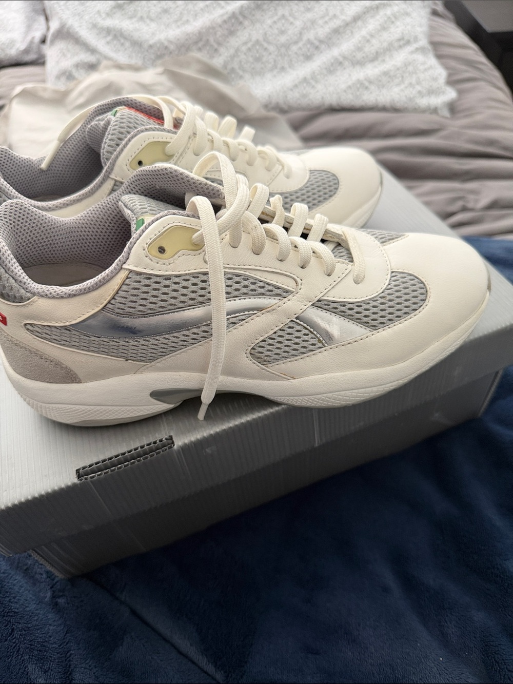 Prada White Silver Low-Top Sneakers - Picture 14 of 15